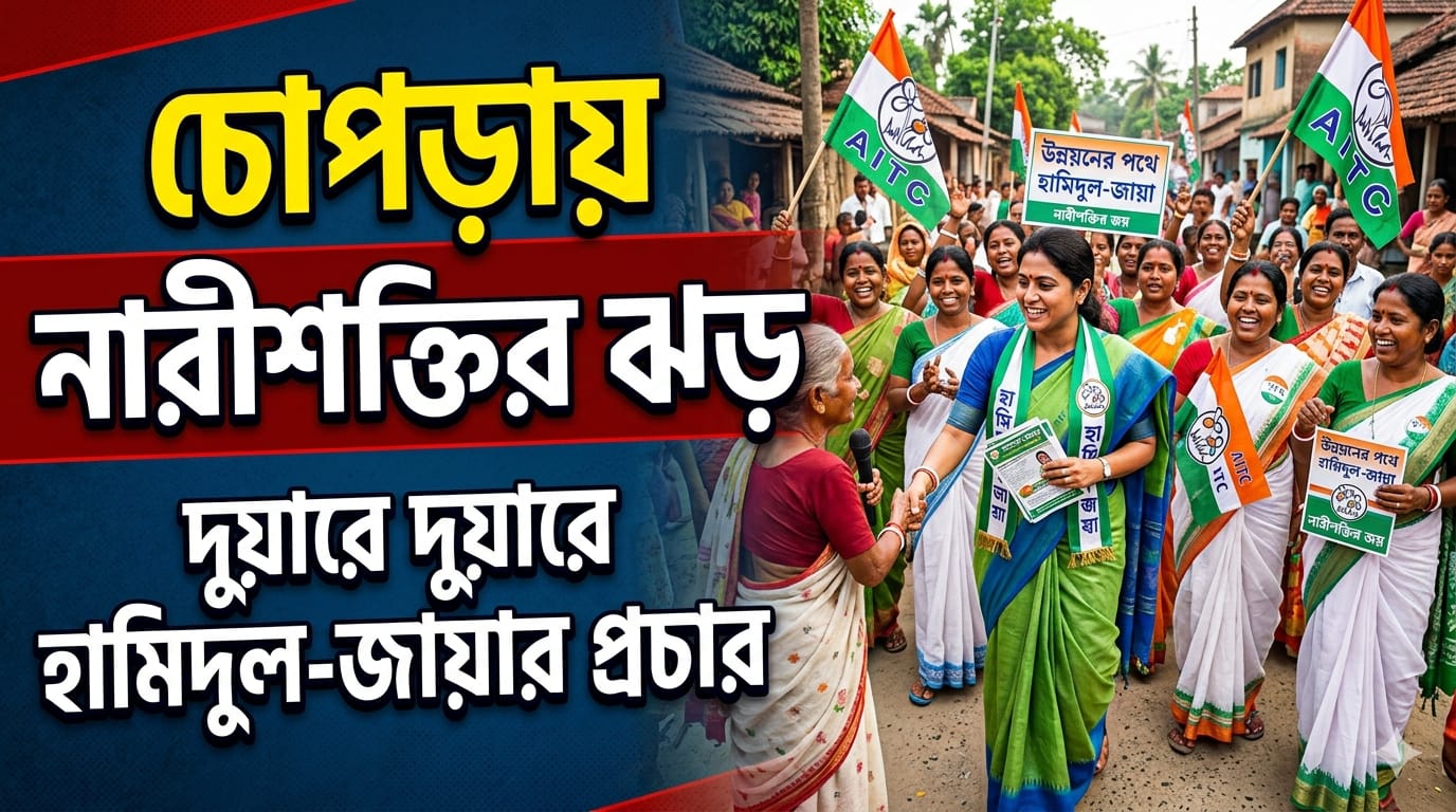 চোপড়ায় নারীশক্তির ঝড়, দুয়ারে দুয়ারে হামিদুল-জায়ার প্রচার