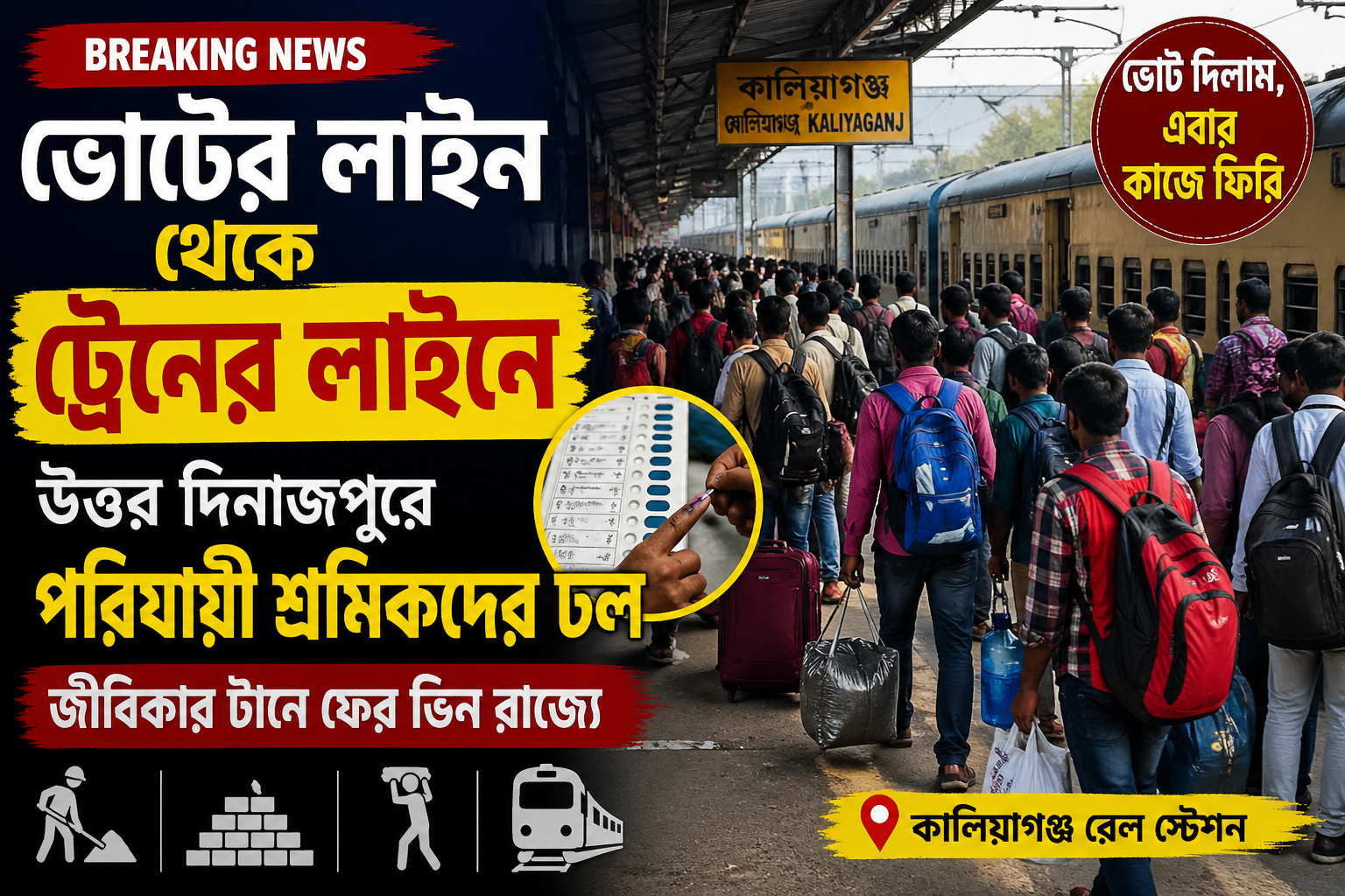“ভোটের লাইন থেকে ট্রেনের লাইনে—উত্তর দিনাজপুরে পরিযায়ী শ্রমিকদের ঢল, জীবিকার টানে ফের ভিন রাজ্যে”