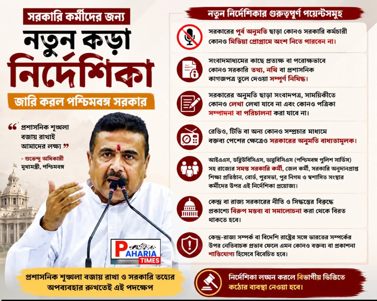 সরকারি কর্মীদের জন্য কড়া নির্দেশিকা জারি পশ্চিমবঙ্গ সরকারের — মিডিয়ায় মন্তব্য থেকে তথ্য ফাঁস, সব ক্ষেত্রেই কড়া নজরদারি