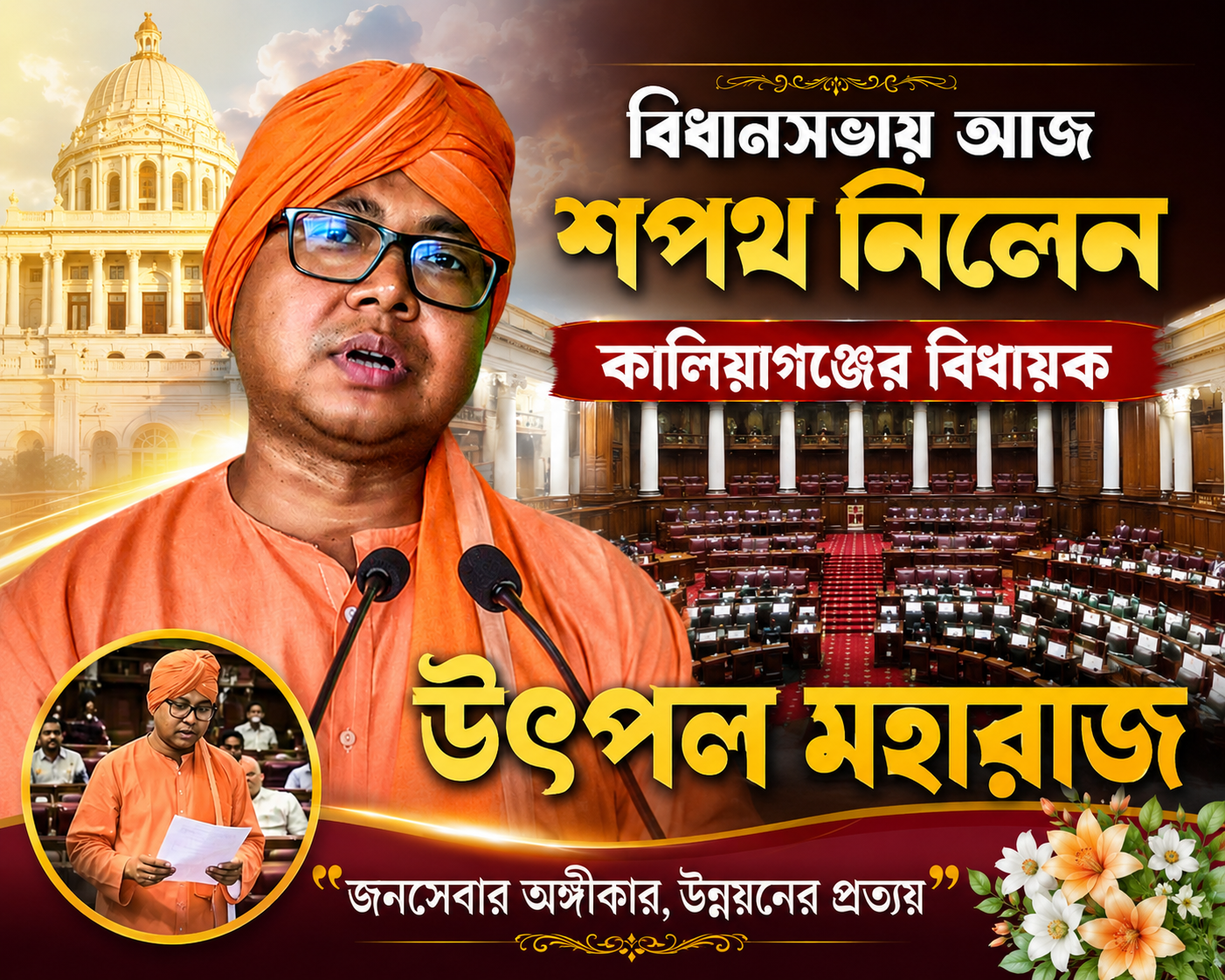 বিধানসভায় শপথ নিলেন কালিয়াগঞ্জের বিধায়ক উৎপল মহারাজ,নতুন স্বপ্ন, নতুন প্রত্যাশায় উচ্ছ্বসিত কালিয়াগঞ্জের মানুষ