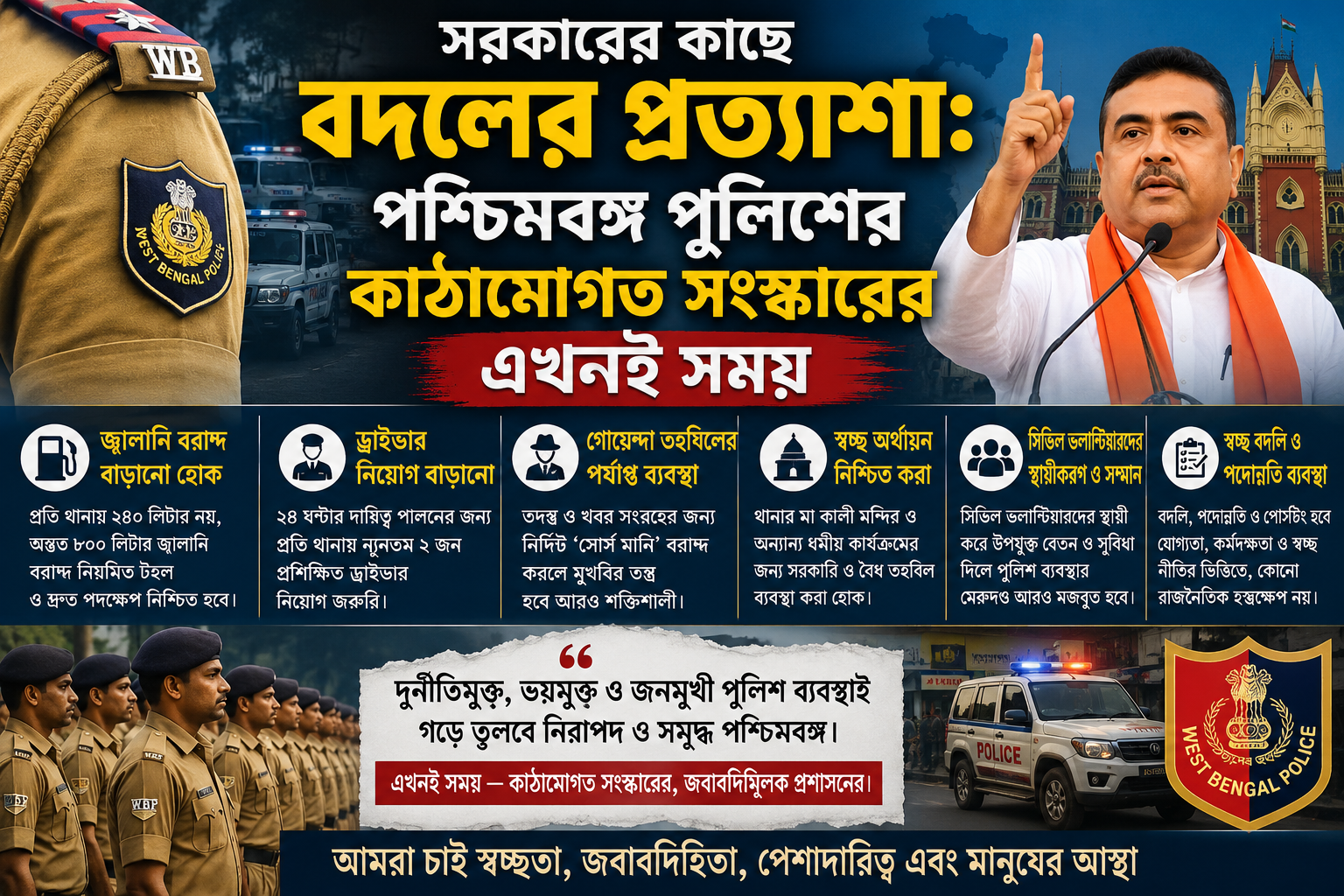 সরকারের কাছে বদলের প্রত্যাশা: পশ্চিমবঙ্গ পুলিশের কাঠামোগত সংস্কারের এখনই সময়