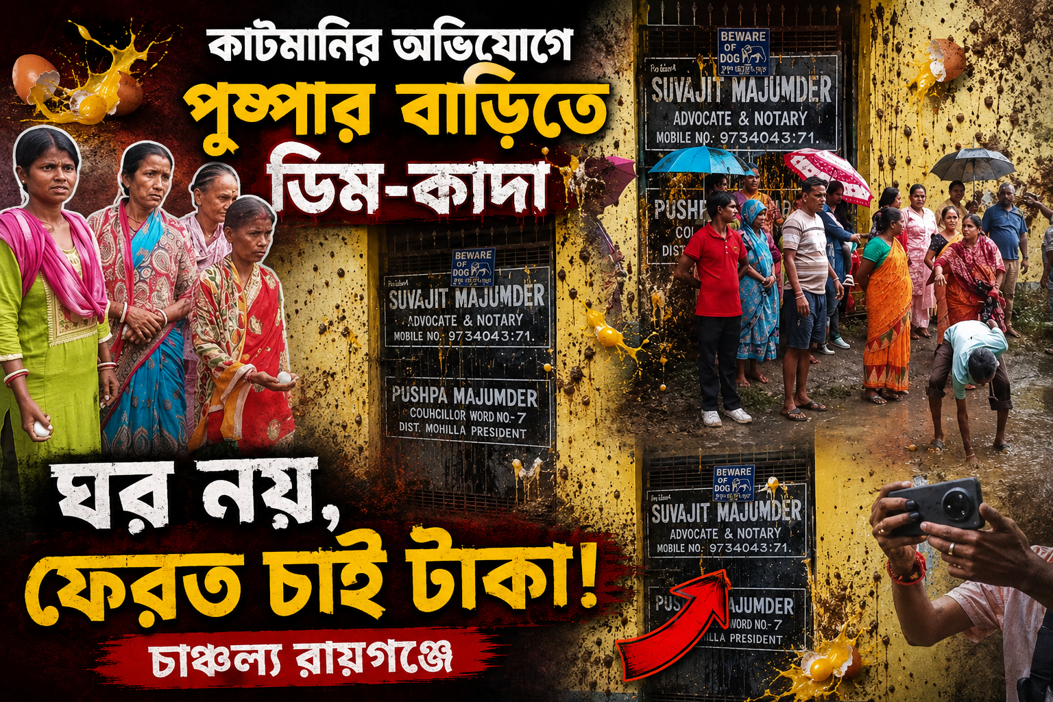 ‘ঘর নয়, ফেরত চাই টাকা’— কাটমানির অভিযোগে পুষ্পার বাড়িতে ডিম-কাদা, চাঞ্চল্য রায়গঞ্জে