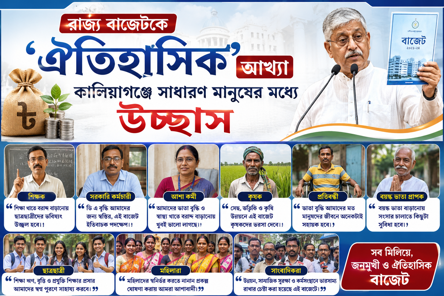 রাজ্য বাজেটকে ‘ঐতিহাসিক’ আখ্যা, কালিয়াগঞ্জে সাধারণ মানুষের মধ্যে উচ্ছ্বাস