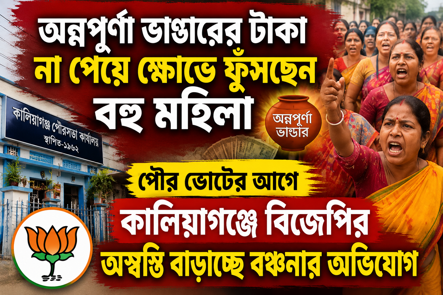অন্নপূর্ণা ভাণ্ডারের টাকা না পেয়ে ক্ষোভে ফুঁসছেন বহু মহিলা, পৌর ভোটের আগে কালিয়াগঞ্জে বিজেপির অস্বস্তি বাড়াচ্ছে বঞ্চনার অভিযোগ