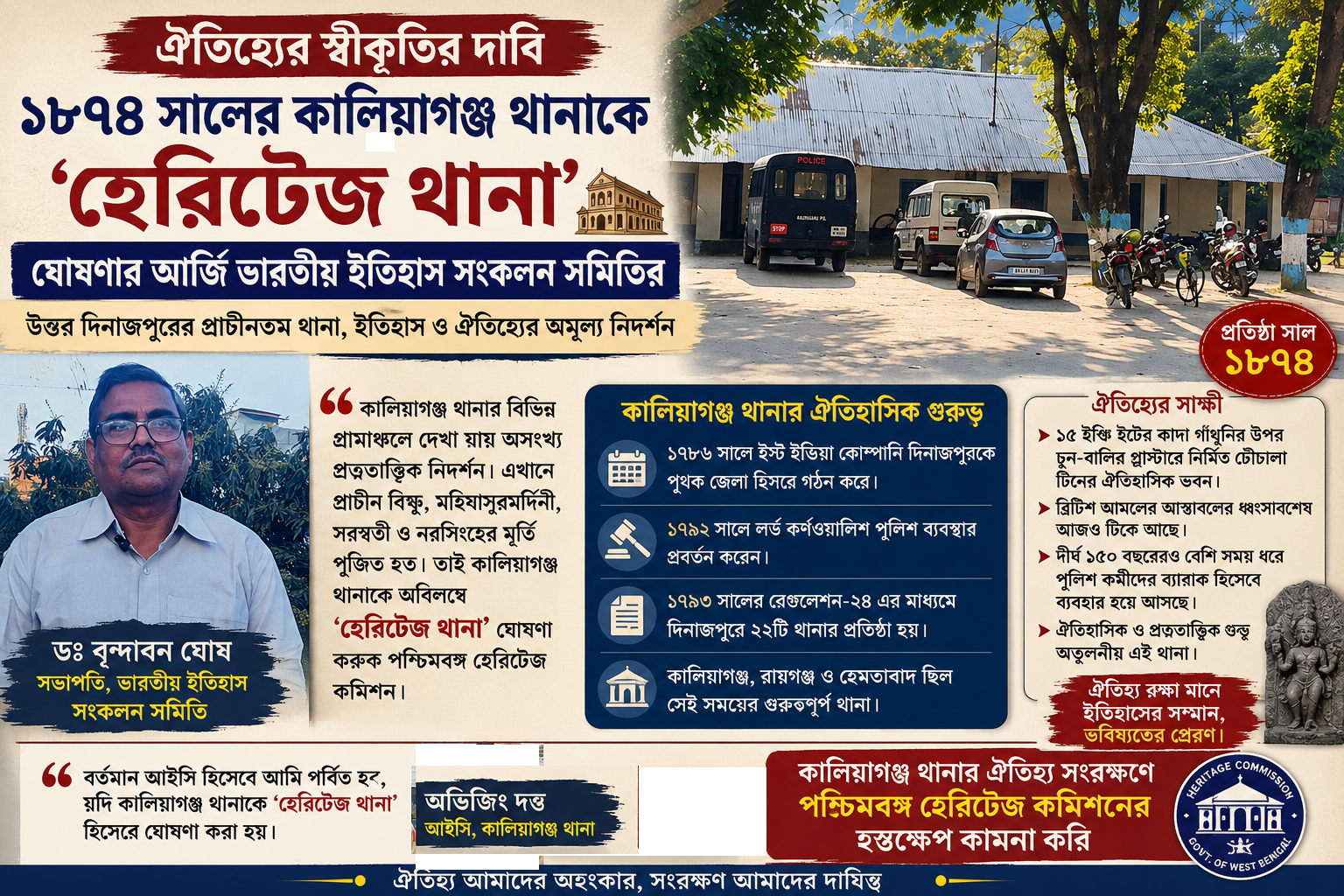 ঐতিহ্যের স্বীকৃতির দাবি: ১৮৭৪ সালের কালিয়াগঞ্জ থানাকে ‘হেরিটেজ থানা’ ঘোষণার আর্জি ভারতীয় ইতিহাস সংকলন সমিতির