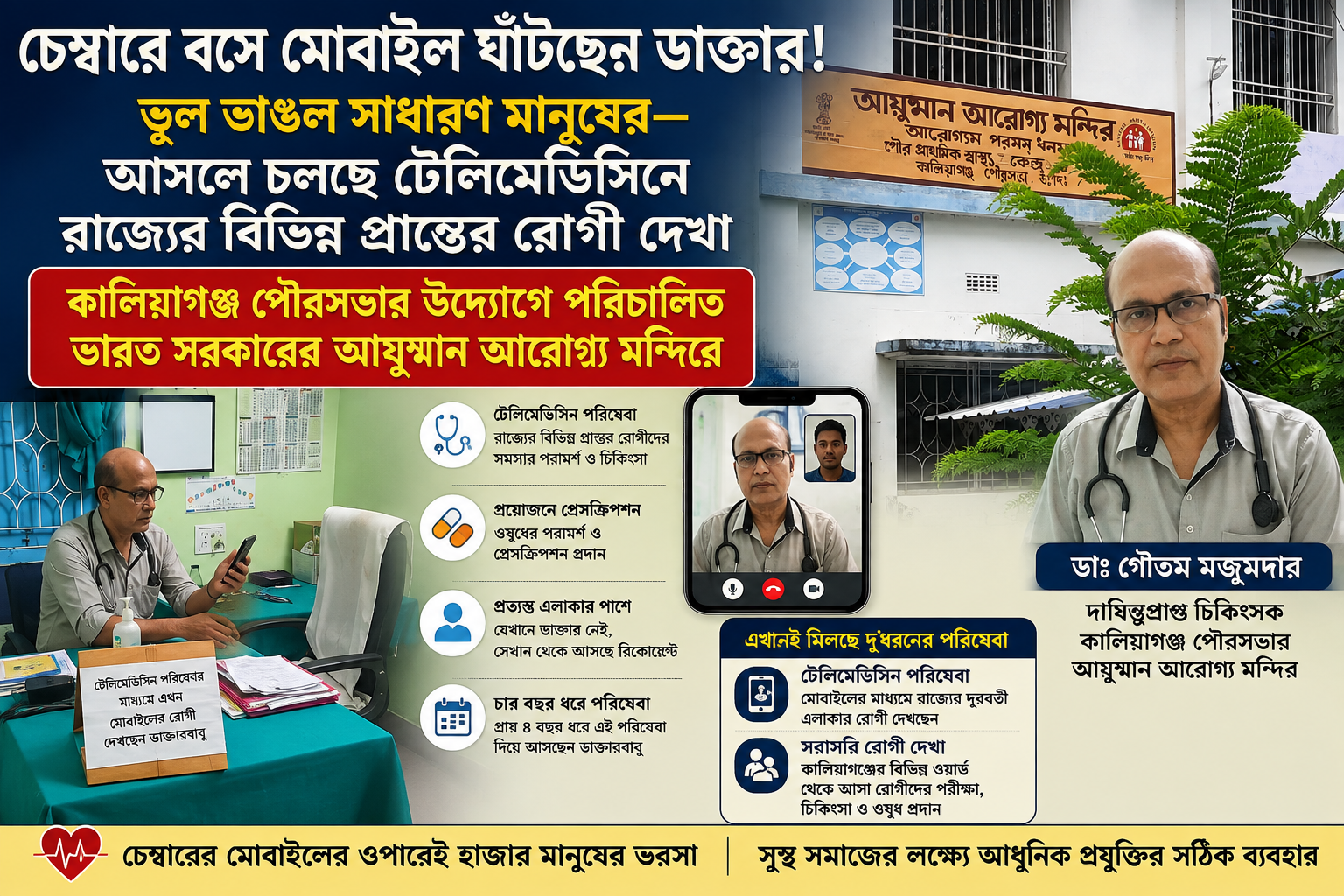 চেম্বারে মোবাইলে ব্যস্ত ডাক্তার! ভুল ভাঙল সাধারণের—মোবাইলেই রাজ্যের দূরদূরান্তের রোগী দেখছেন চিকিৎসক, কালিয়াগঞ্জের আয়ুষ্মান আরোগ্য মন্দিরে অভিনব টেলিমেডিসিন পরিষেবা